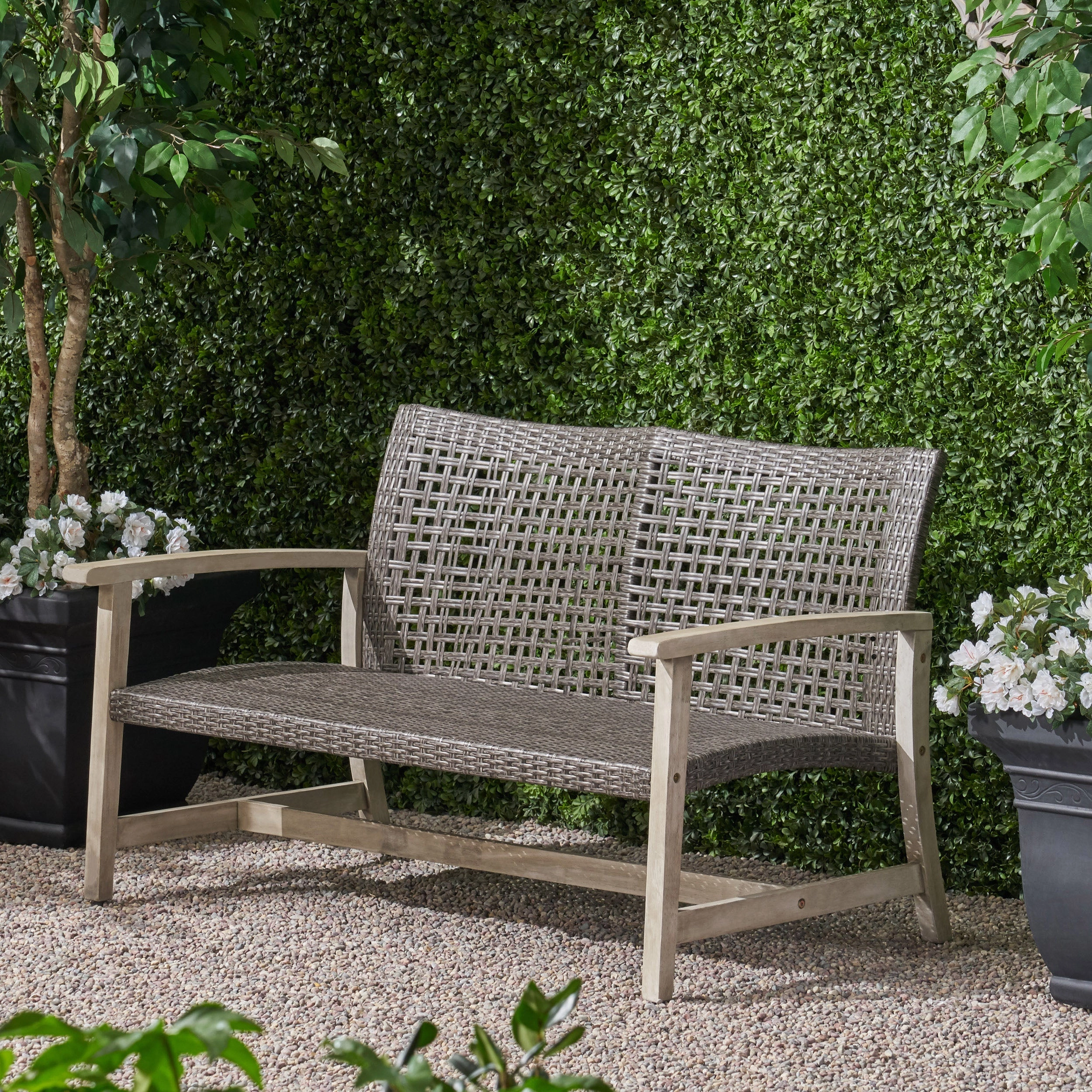 Outdoor Wood and Wicker Loveseat - NH997703 stair tread rug, stair mat