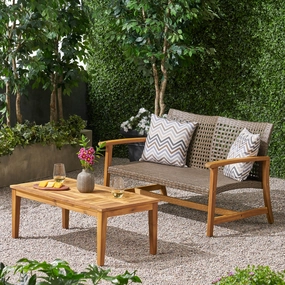 Outdoor Wood and Wicker Loveseat and Coffee Table Set - NH931803 clothes rack, garment rack