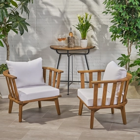 Outdoor Wooden Club Chair with Cushions (Set of 2), White and Teak Finish - NH421903 chandelier, pendant light