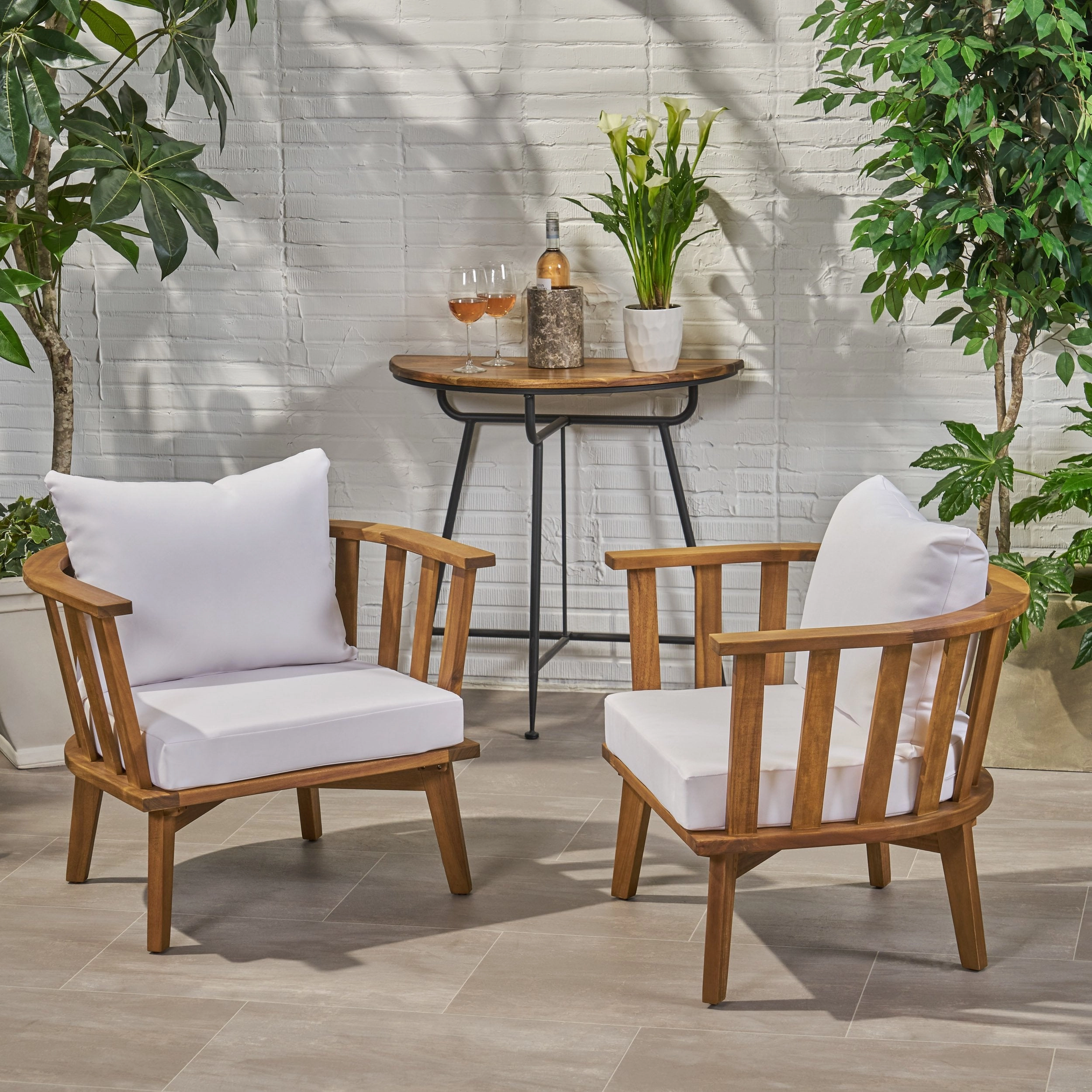 Outdoor Wooden Club Chair with Cushions (Set of 2), White and Teak Finish - NH421903 chandelier, pendant light