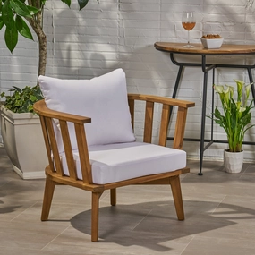Outdoor Wooden Club Chair with Cushions, White and Teak Finish - NH321903 chandelier, pendant light