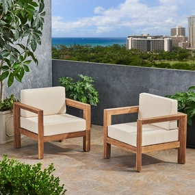 Outdoor Wooden Club Chairs with Cushions (Set of 2), Beige and Brown Finish - NH172903 chandelier, pendant light