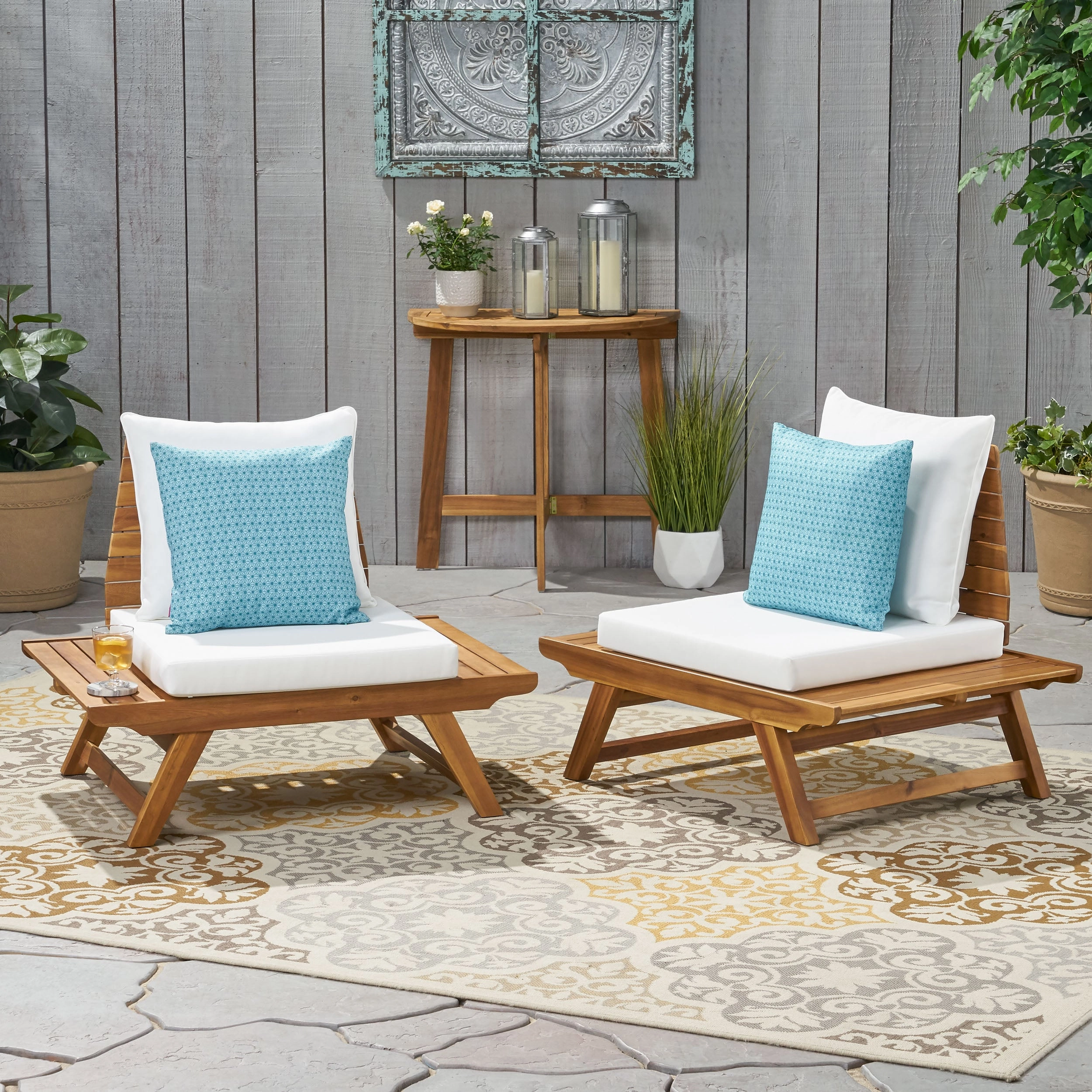 Outdoor Wooden Club Chairs with Cushions (Set of 2), Dark Gray and Gray Finish - NH171903