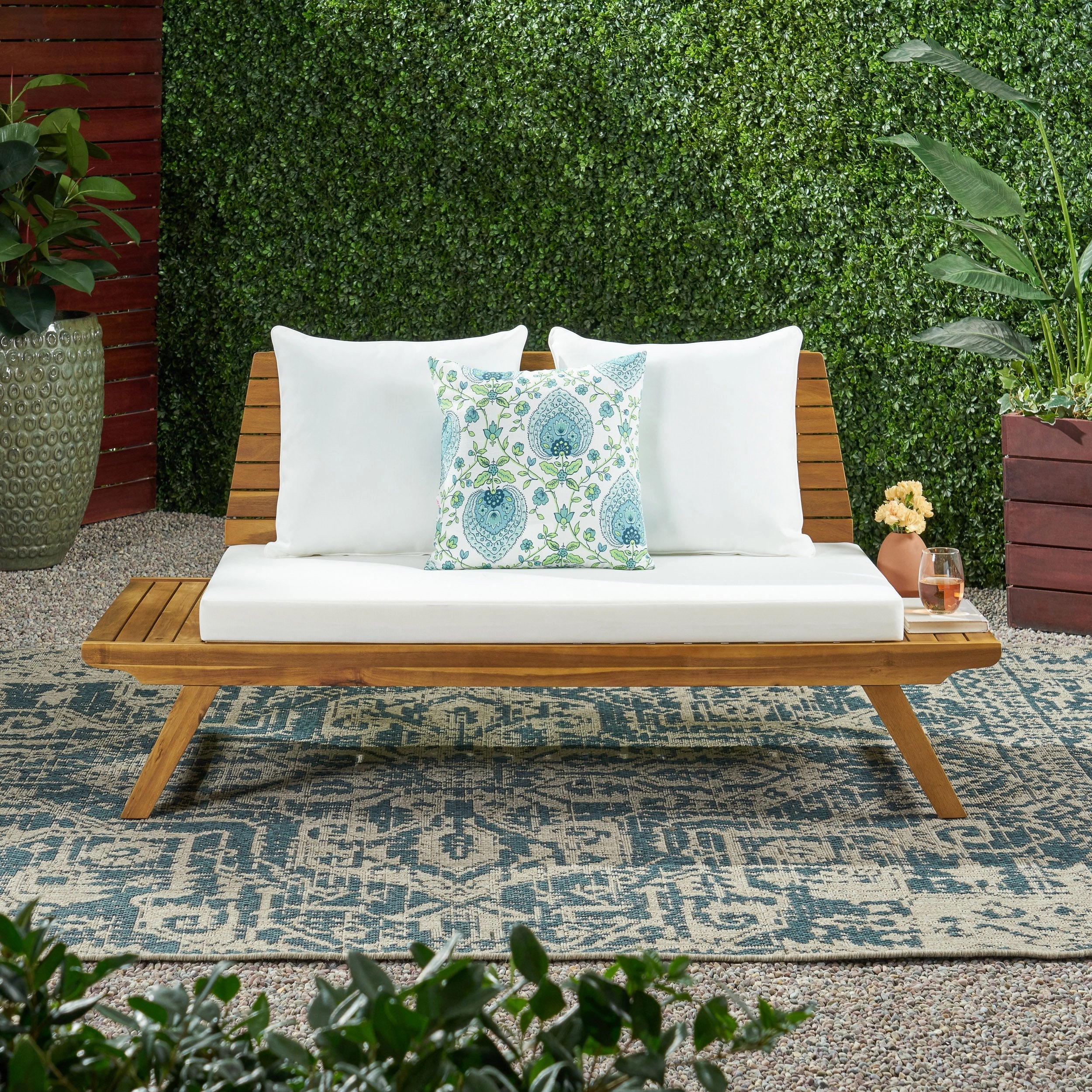 Outdoor Wooden Loveseat with Cushions - NH471903 stair tread rug, stair mat