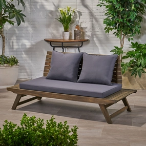 Outdoor Wooden Loveseat with Cushions, Dark Gray and Gray Finish - NH371903 stair tread rug, stair mat