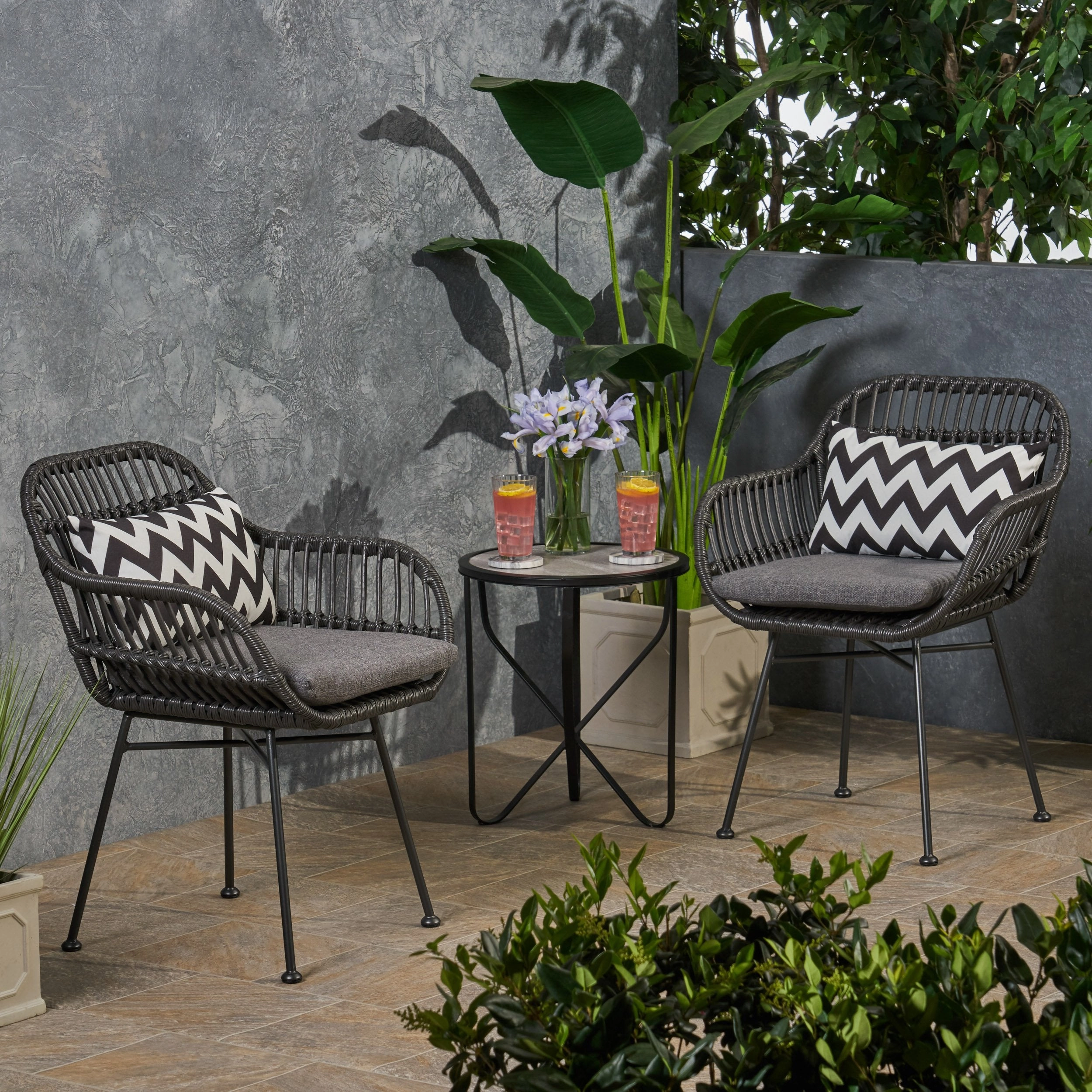 Outdoor Woven Faux Rattan Chairs with Cushions (Set of 2) - NH561903 chandelier, pendant light