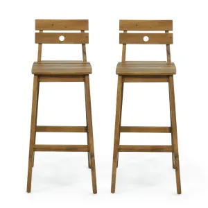 Outdoor/Indoor Acacia Wood Backed Barstools, Set of 2, Teak - NH973513 bar stool, counter stool