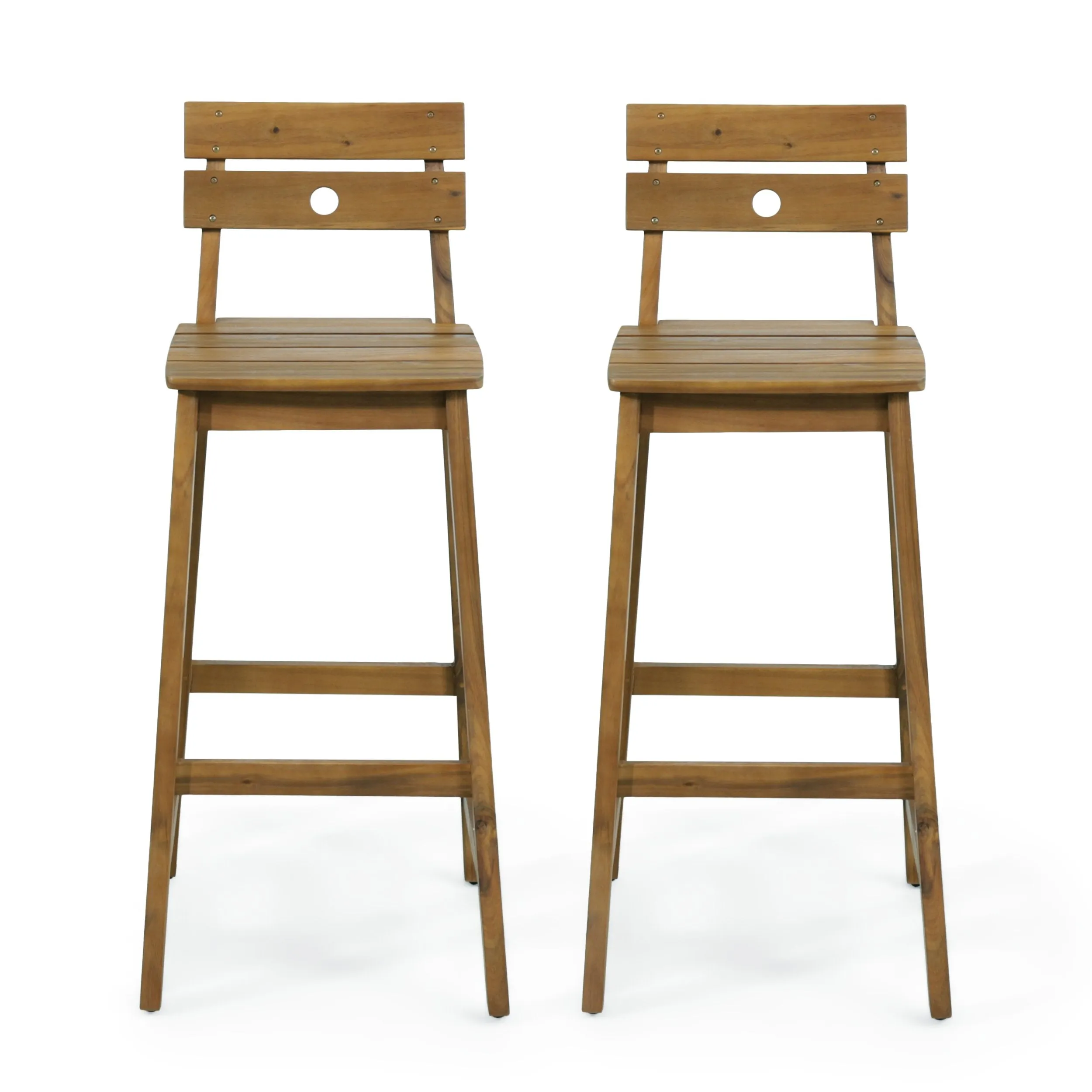 Outdoor/Indoor Acacia Wood Backed Barstools, Set of 2, Teak - NH973513 bar stool, counter stool