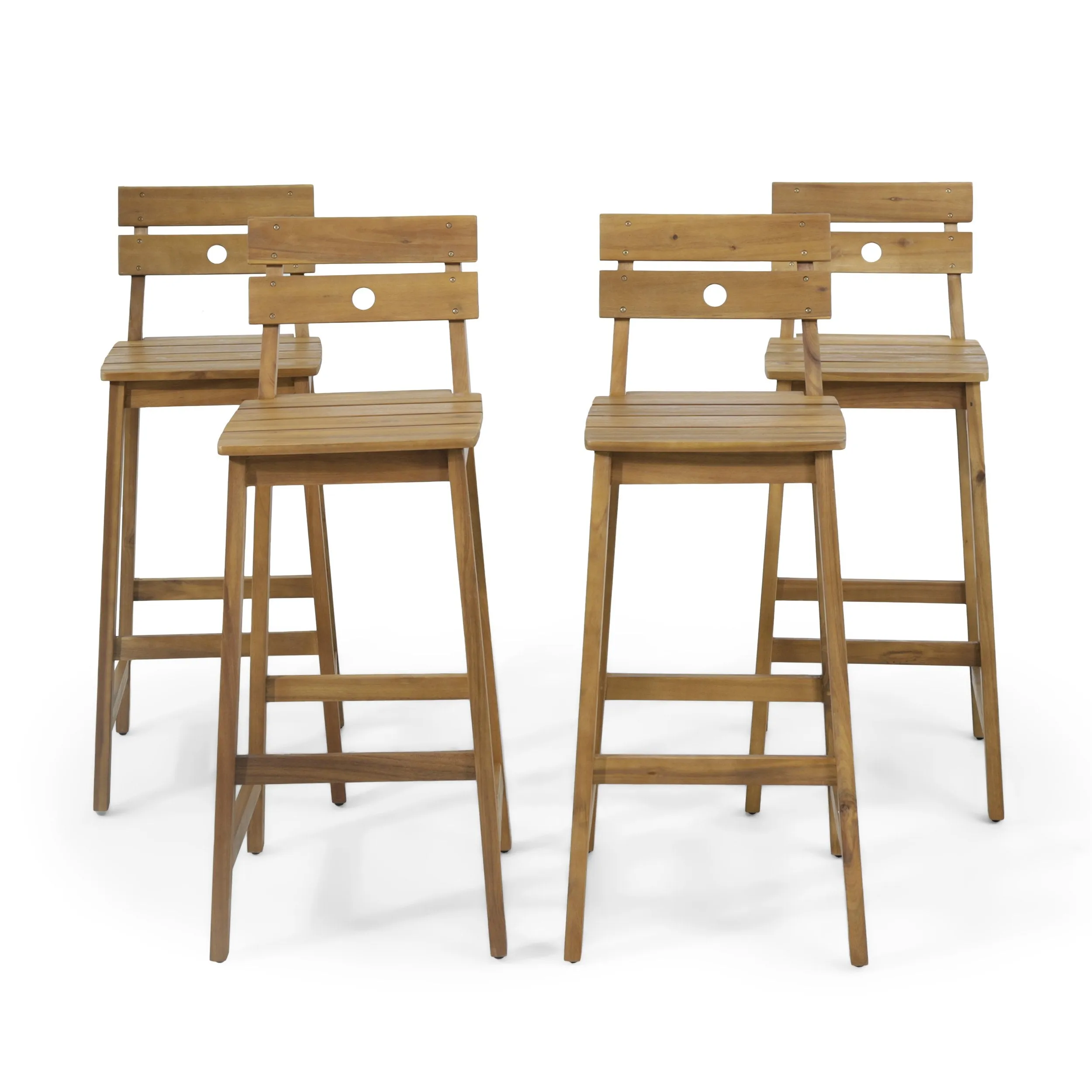Outdoor/Indoor Acacia Wood Backed Barstools, Set of 4, Teak - NH083513 patio chairs, outdoor seating