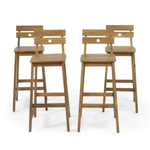 Outdoor/Indoor Acacia Wood Backed Barstools, Set of 4, Teak - NH083513 patio chairs, outdoor seating