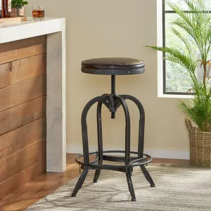 Padded Brown Leather Iron Adjustable Swivel Bar Stool - NH519832 bar stool, counter stool