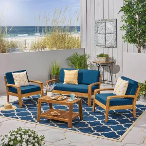 Patio Acacia Wood 4-Seater Conversation Set with Coffee Table and Cushions - NH762703 clothes rack, garment rack