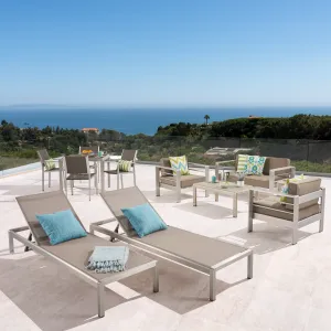 Patio Collection - 4-Seat Dining Set, 3-Piece Conversation Set, 2 Chaise Lounges, Coffee Table - Aluminum - Wicker Table Top and Seats - Silver, Gray, Khaki - NH820703 cushion cover, soft furnishing