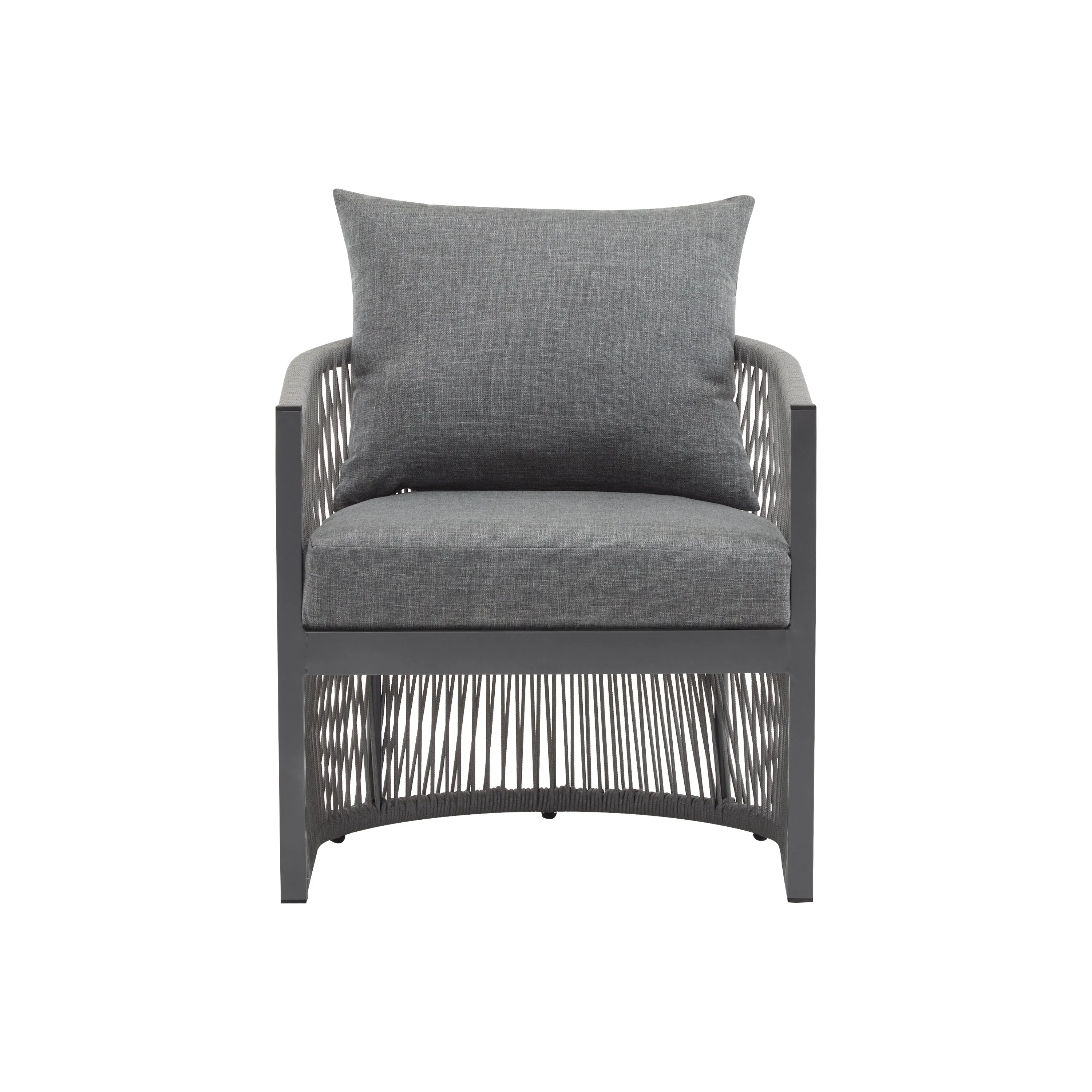 Patio Contemporary Comfort Lounge Chair with Rope Accents, Aluminum, Grey
