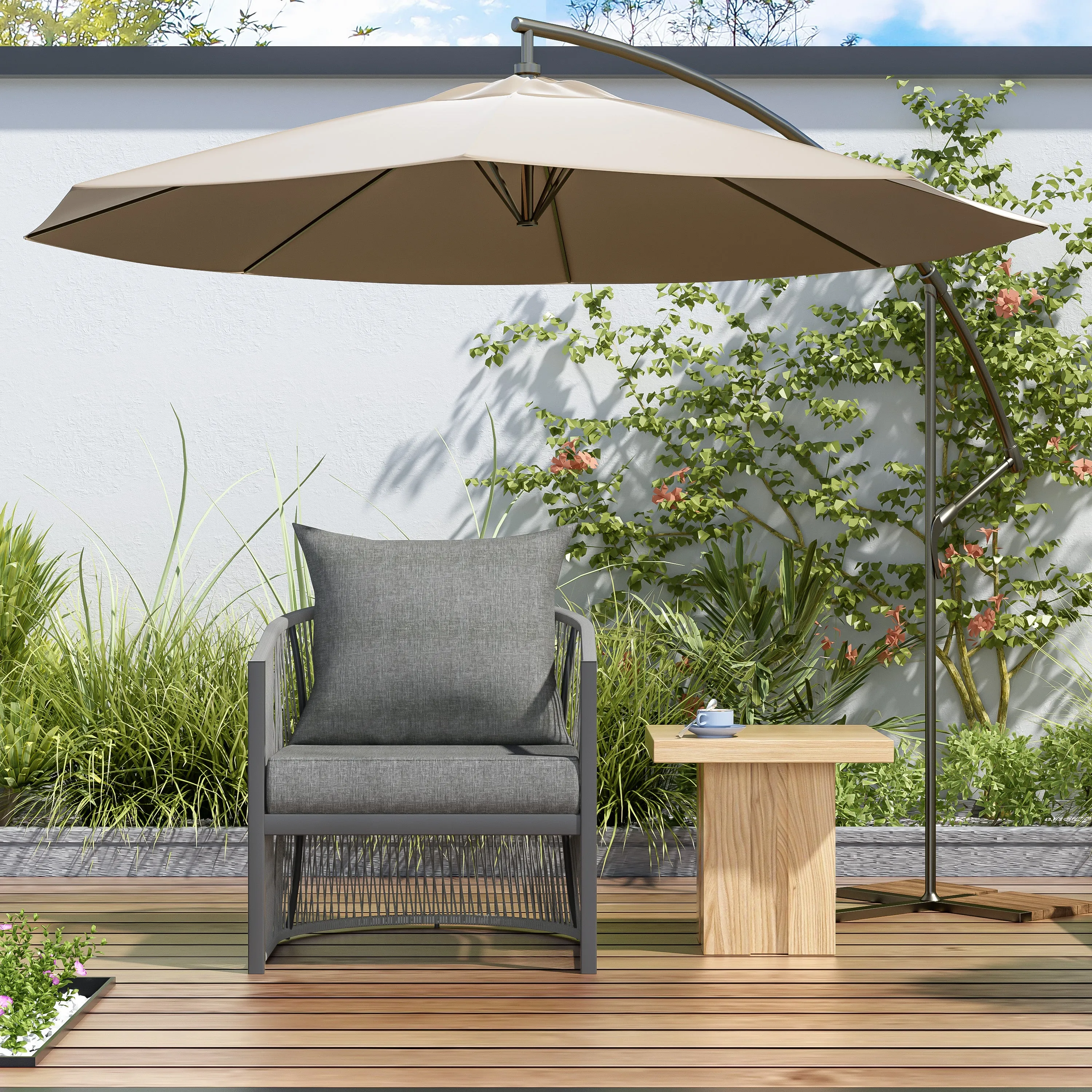 Patio Contemporary Comfort Lounge Chair with Rope Accents, Aluminum, Grey