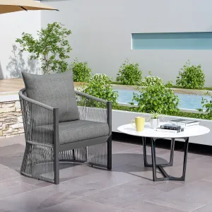 Patio Contemporary Comfort Lounge Chair with Rope Accents, Aluminum, Grey patio chairs, outdoor seating