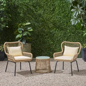 Patio Conversation Set, 2-Seater with Accent Table, Iron and Rope with Water-Resistant Cushions - NH545703 patio chairs, outdoor seating