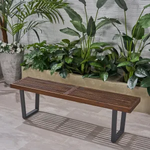 Patio Dining Bench, Acacia Wood with Iron Legs, Modern, Contemporary - NH195703 patio chairs, outdoor seating