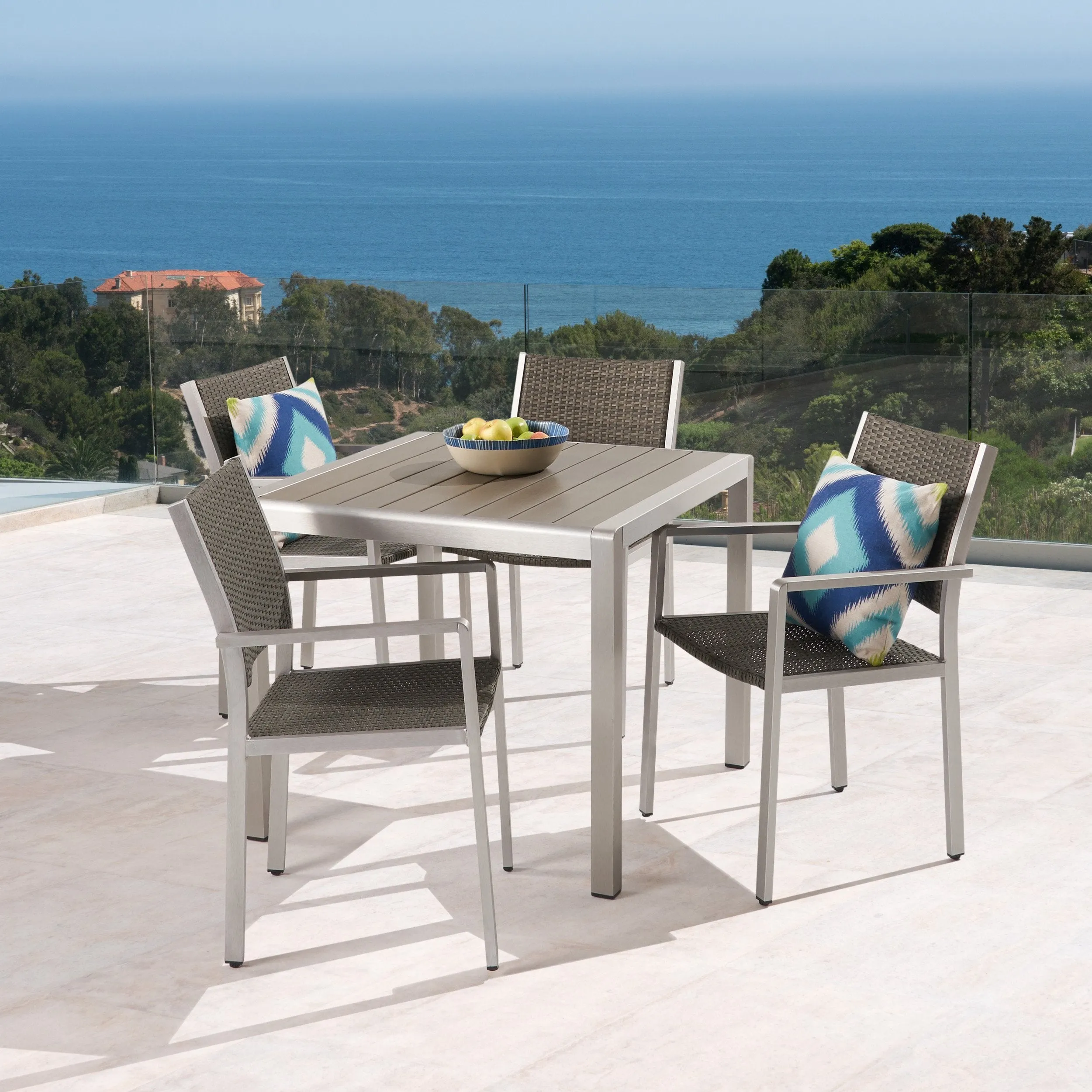 Patio Dining Set - 4-Seater - Anodized Aluminum - Wicker Seats - NH220703 patio chairs, outdoor seating