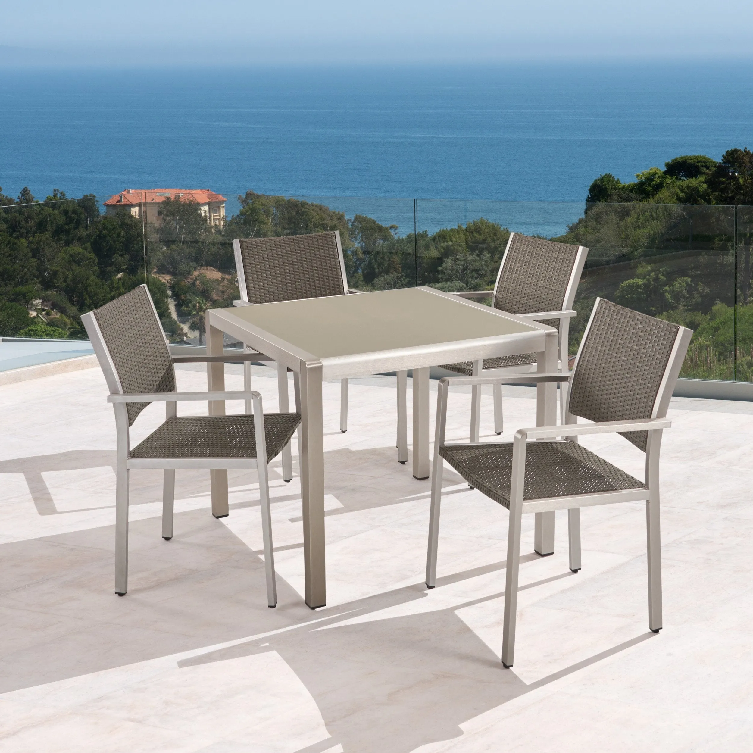 Patio Dining Set - 4-Seater - Anodized Aluminum - Wicker Seats - NH220703
