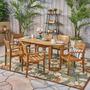 Patio Dining Set, 71" 6-Seater, Oval Table, Acacia Wood with Teak Finish - NH435703 patio chairs, outdoor seating