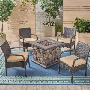 Patio Fire Pit Set, 4-Seater with Club Chairs, Wicker with Outdoor Cushions - NH152703 clothes rack, garment rack
