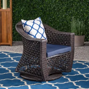 Patio Swivel Chair, Wicker with Outdoor Cushions, Multi-Brown, Navy Blue - NH231703 patio chairs, outdoor seating