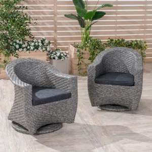 Patio Swivel Chairs, Wicker with Outdoor Cushions, Mixed Black and Dark Gray - NH112703 patio chairs, outdoor seating