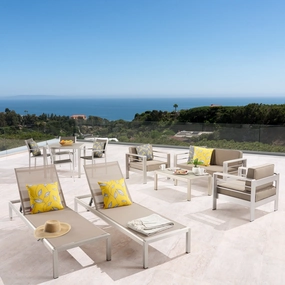 Patio Collection - 4-Seat Dining Set, 3-Piece Conversation Set, 2 Chaise Lounges, Coffee Table - Aluminum - Faux Wood Table Top - Silver, Gray, Khaki - NH320703 cushion cover, soft furnishing