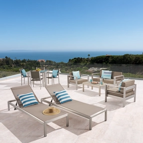 Patio Collection - 4-Seat Dining Set, 3-Piece Conversation Set, 2 Chaise Lounges, Coffee Table - Aluminum - Glass Table Top - Silver, Gray, Khaki - NH810703 cushion cover, soft furnishing