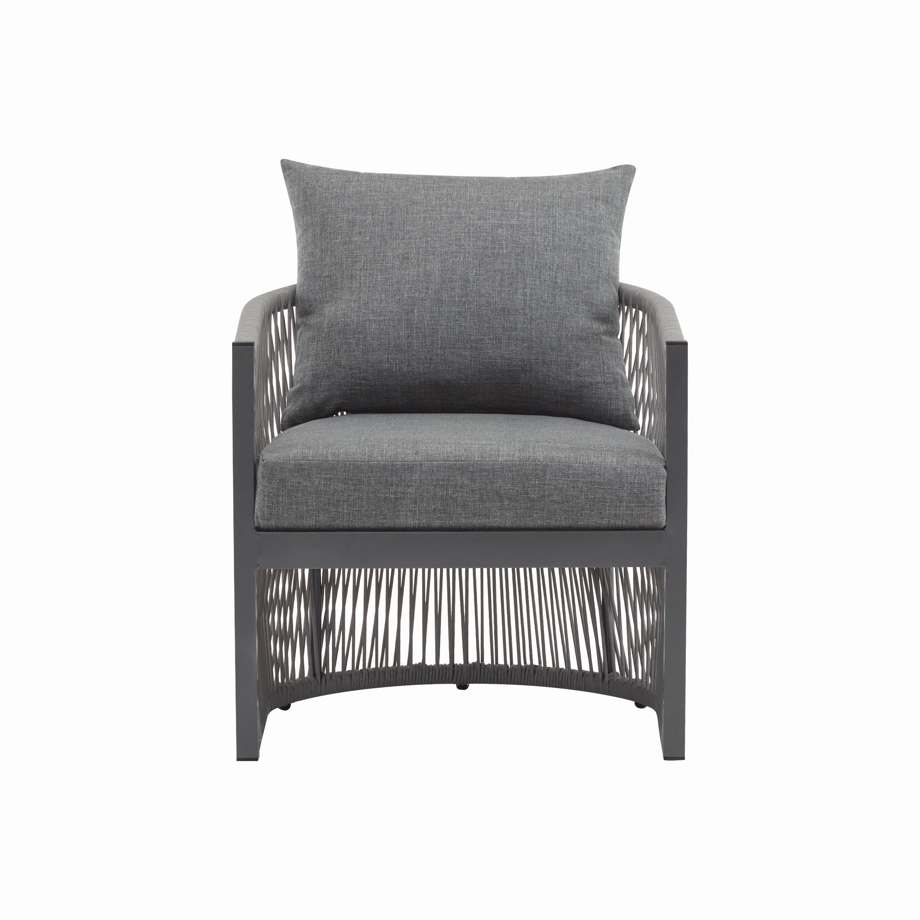 Patio Contemporary Comfort Lounge Chair with Rope Accents, Aluminum, Grey