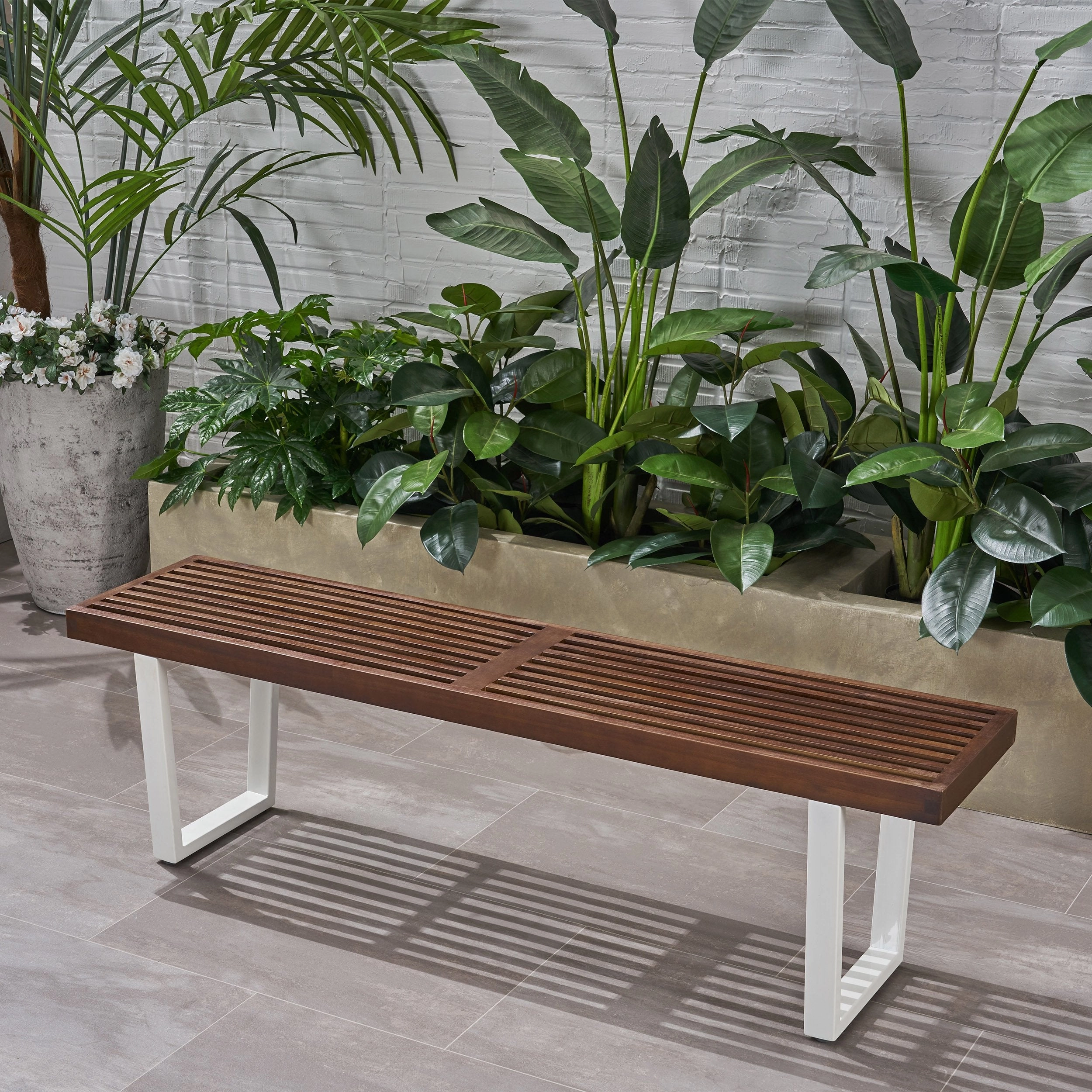 Patio Dining Bench, Acacia Wood with Iron Legs, Modern, Contemporary - NH195703
