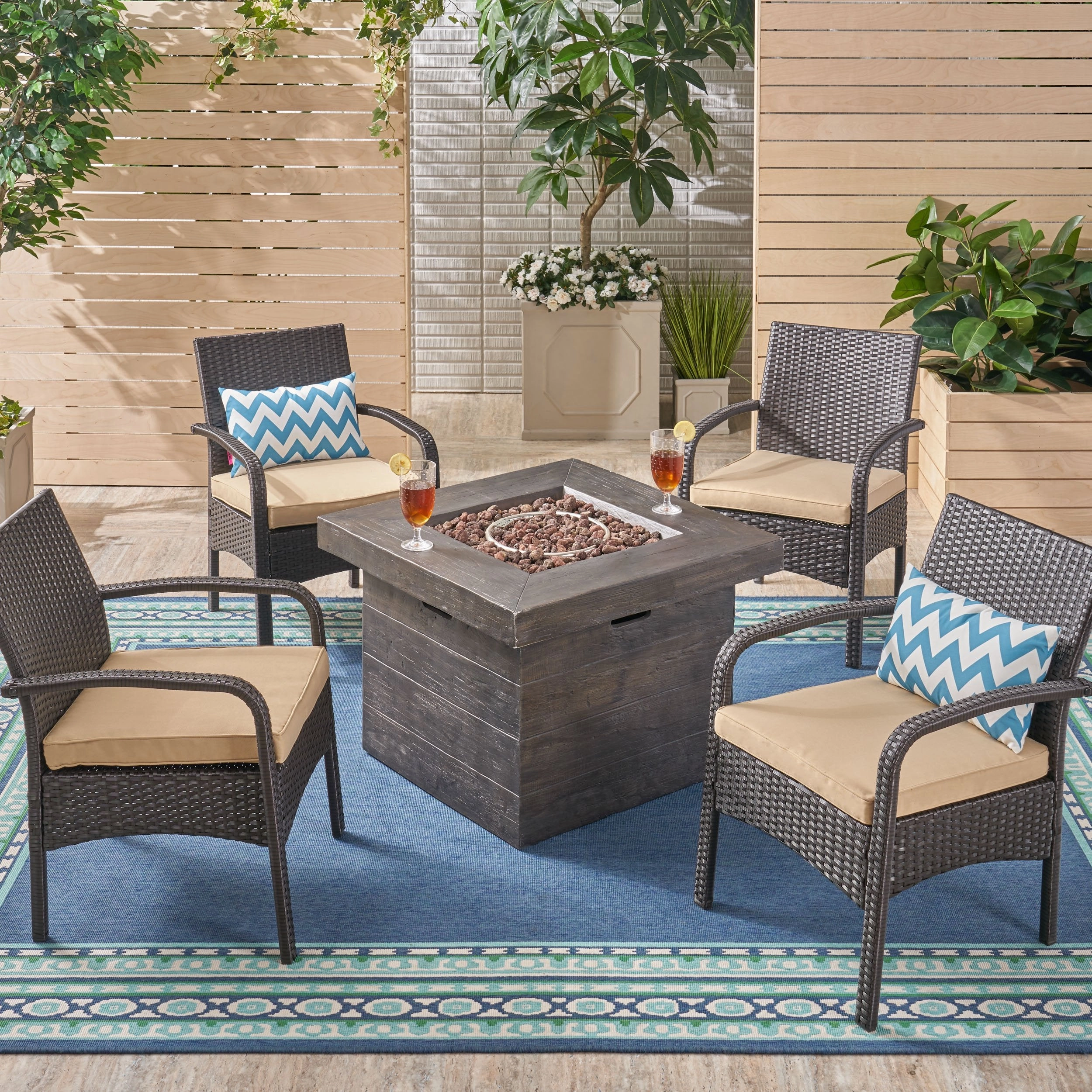 Patio Fire Pit Set, 4-Seater with Club Chairs, Wicker with Outdoor Cushions - NH052703 clothes rack, garment rack