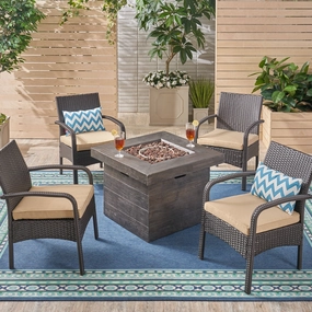 Patio Fire Pit Set, 4-Seater with Club Chairs, Wicker with Outdoor Cushions - NH052703 clothes rack, garment rack