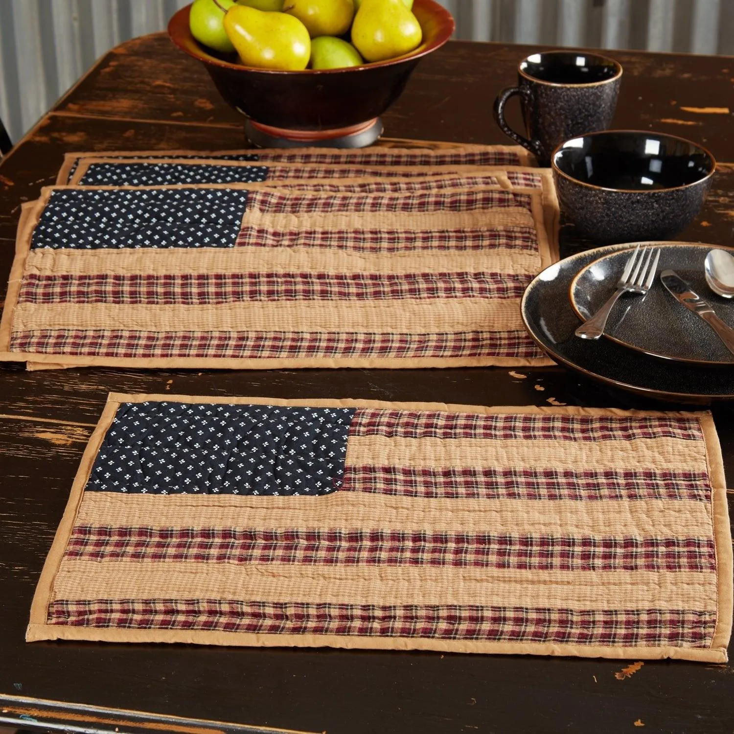Patriotic Patch Quilted Placemats Set of 6 12x18 blender, kitchen appliance