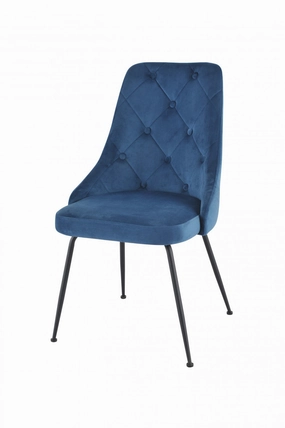 Peacock Velvet Dining Chair - Blue/Black - Set of Two