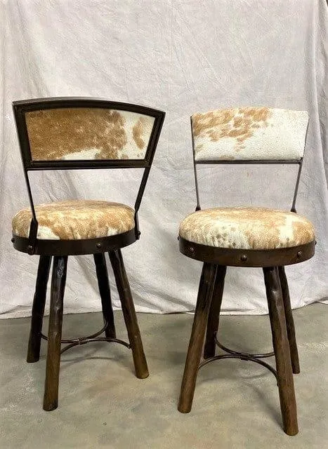 Peak 9 Palomino & White Cowhide & Iron Bar Stools