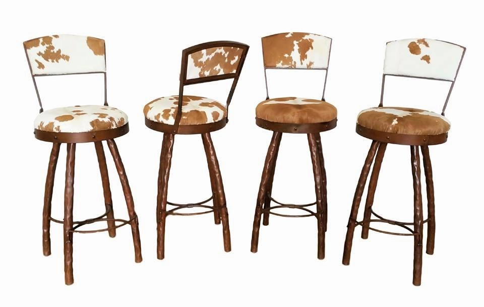 Peak 9 Brown & White Cowhide on Iron Bar Stools
