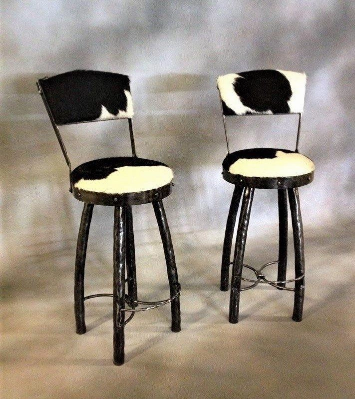 Peak 9 Iron & Black & White Cowhide Bar Chairs