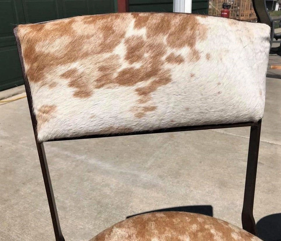 Peak 9 Palomino & White Cowhide & Iron Bar Stools