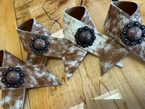 Peppered Brown White Cowhide Concho Napkin Rings blender, kitchen appliance