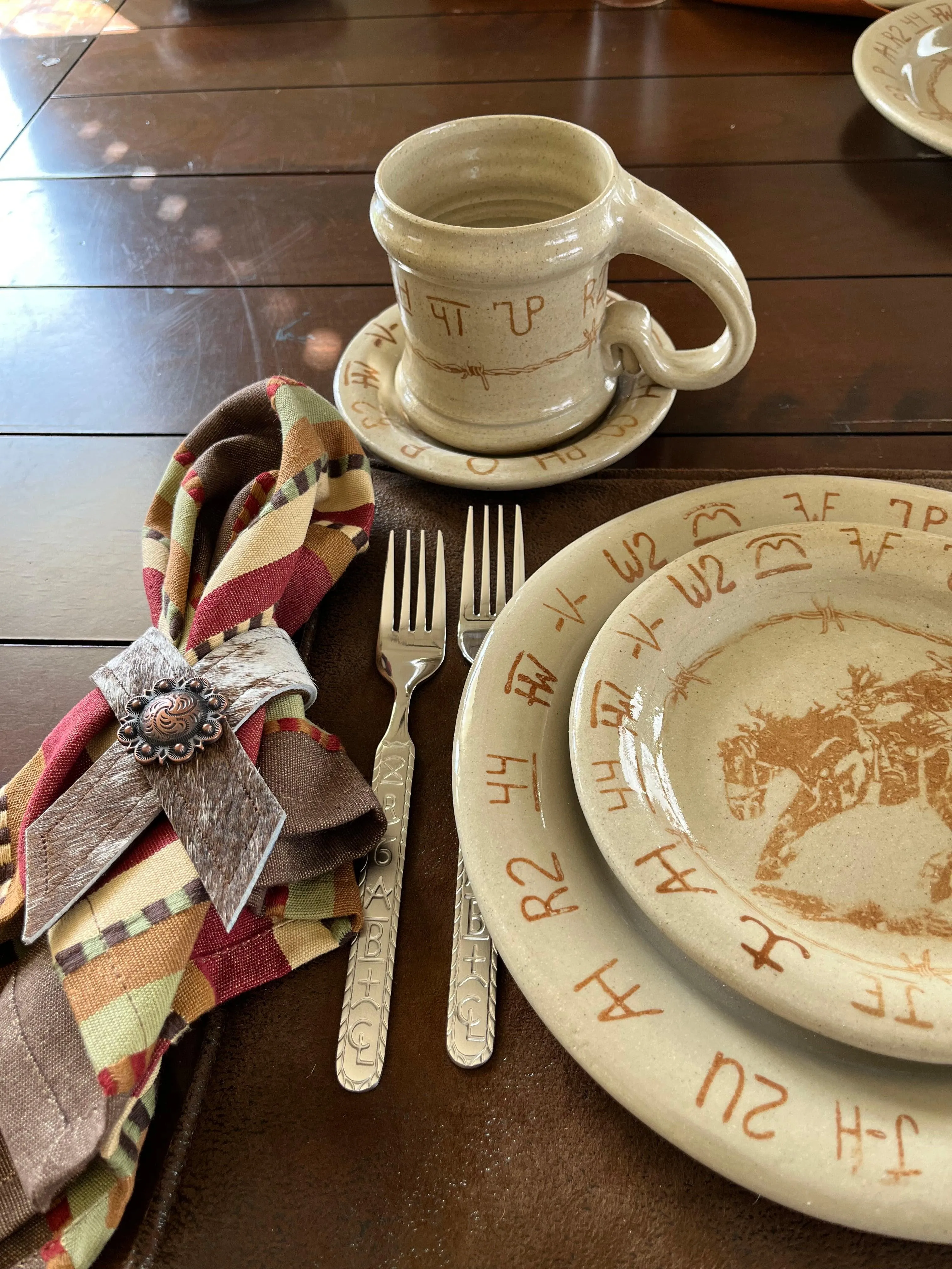 Peppered Brown White Cowhide Concho Napkin Rings