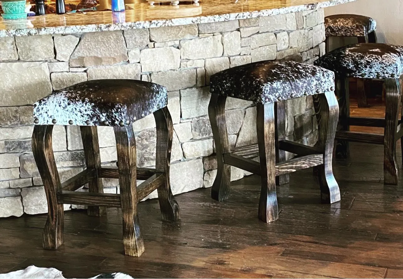 Peppered Cowhide Bar Stools