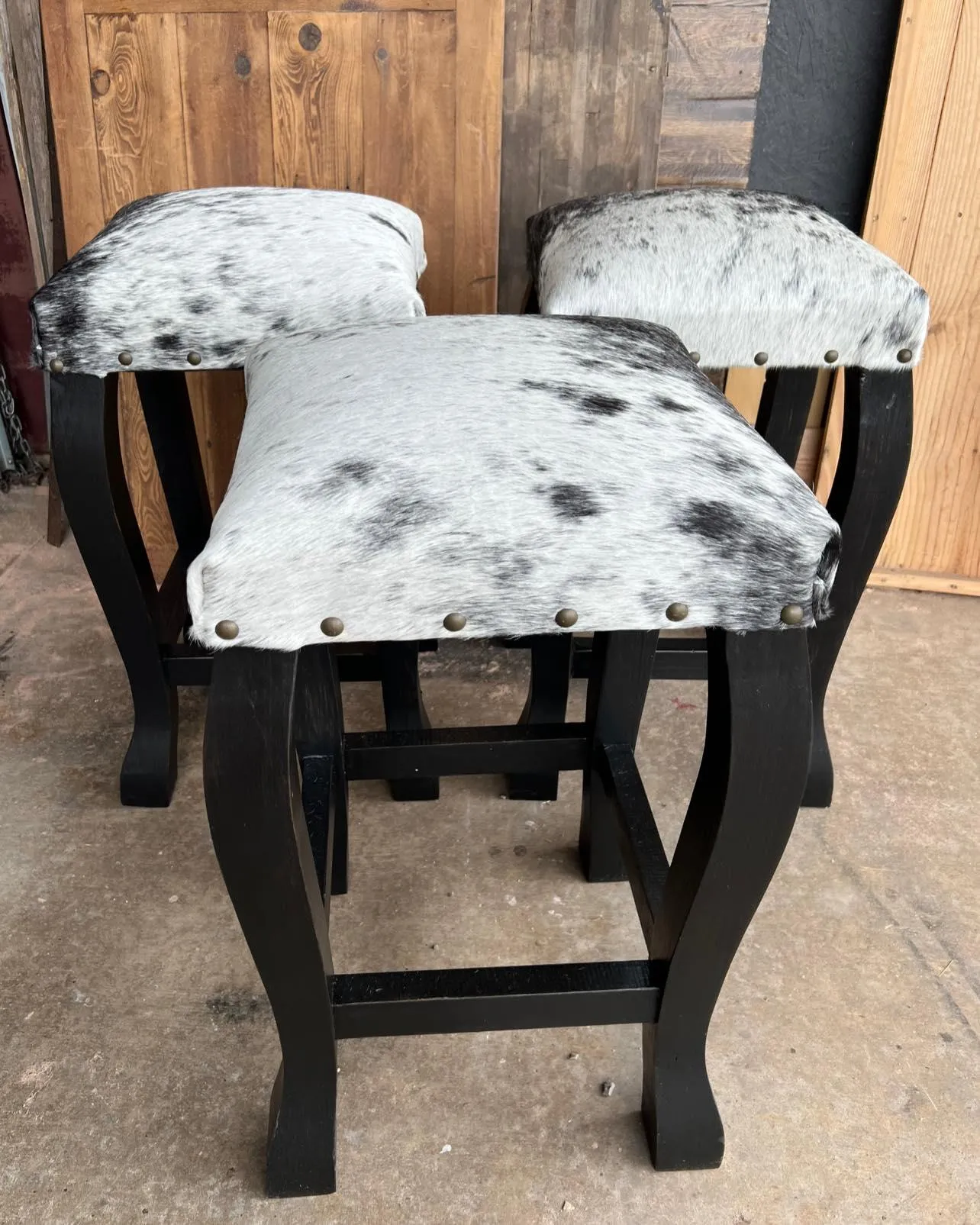 Peppered Cowhide Bar Stools