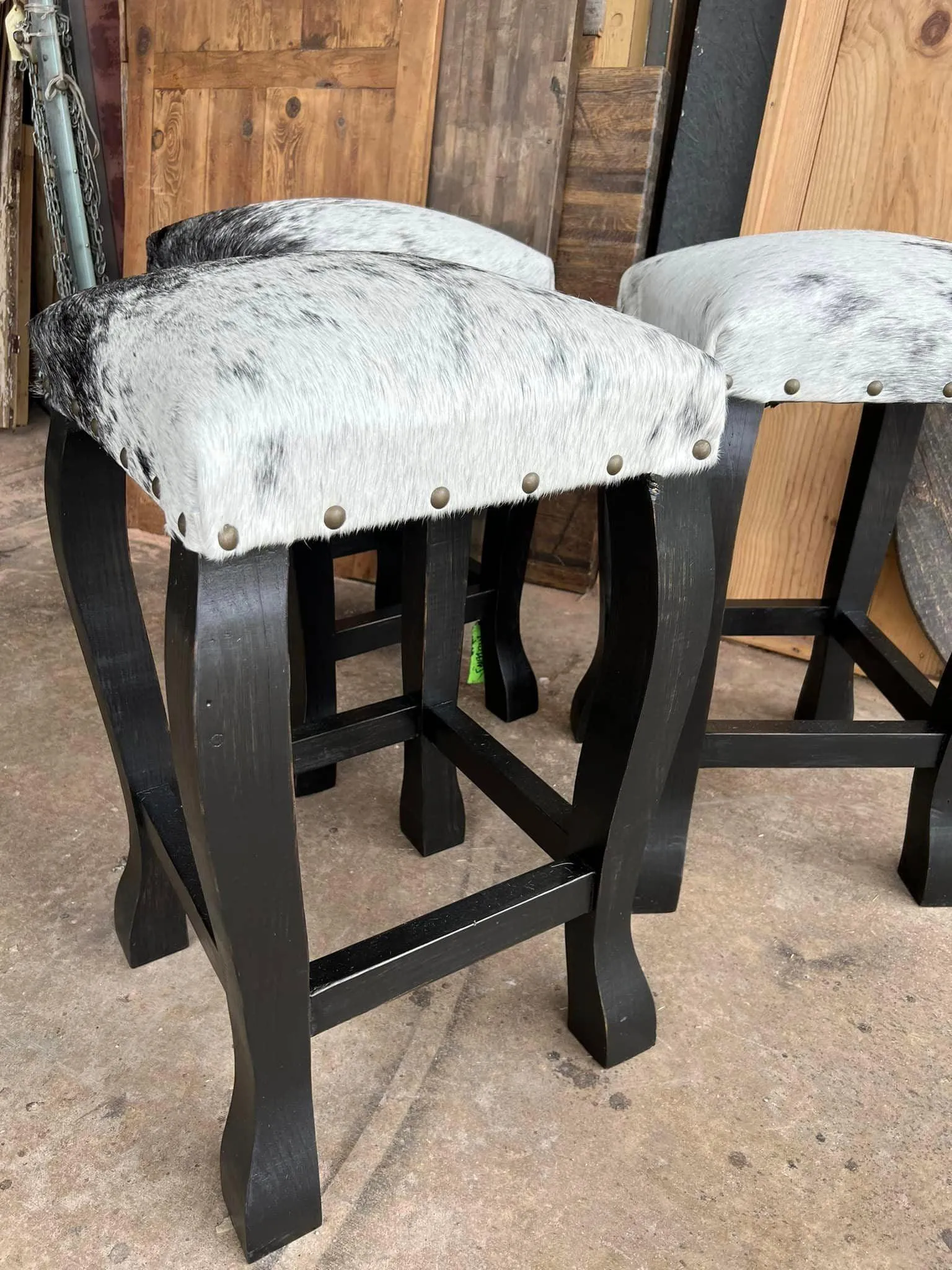 Peppered Cowhide Bar Stools