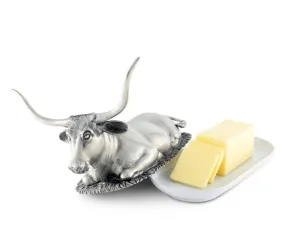 Pewter & Stoneware Longhorn Butter Dish toilet seat cover, slow close seat
