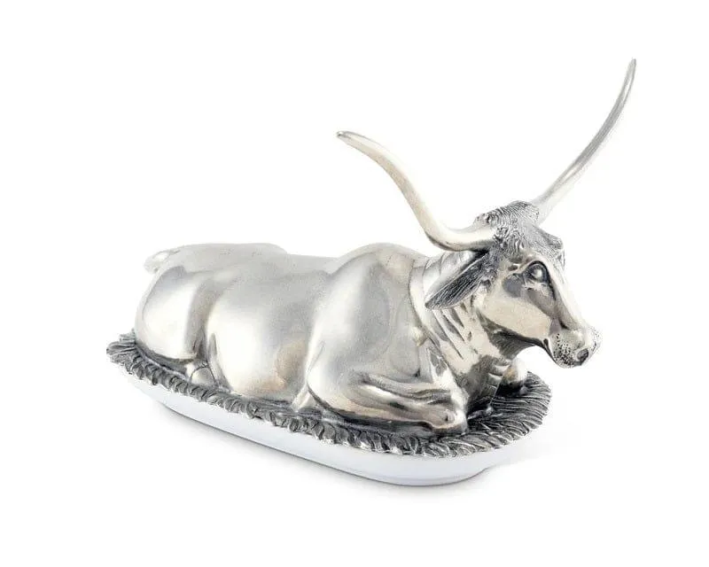 Pewter & Stoneware Longhorn Butter Dish