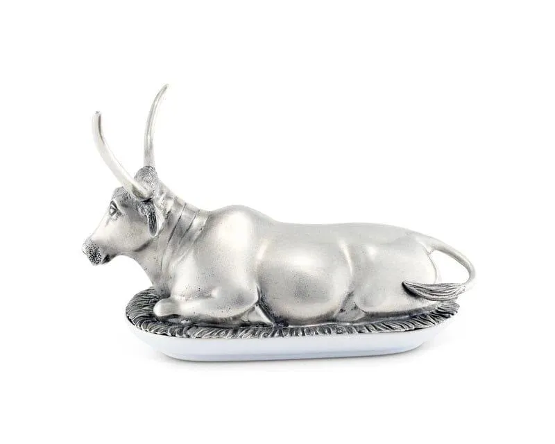 Pewter & Stoneware Longhorn Butter Dish