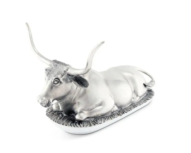 Pewter & Stoneware Longhorn Butter Dish