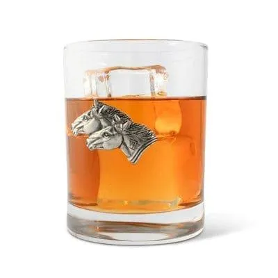 Pewter Horses Double Old Fashioned Glasses